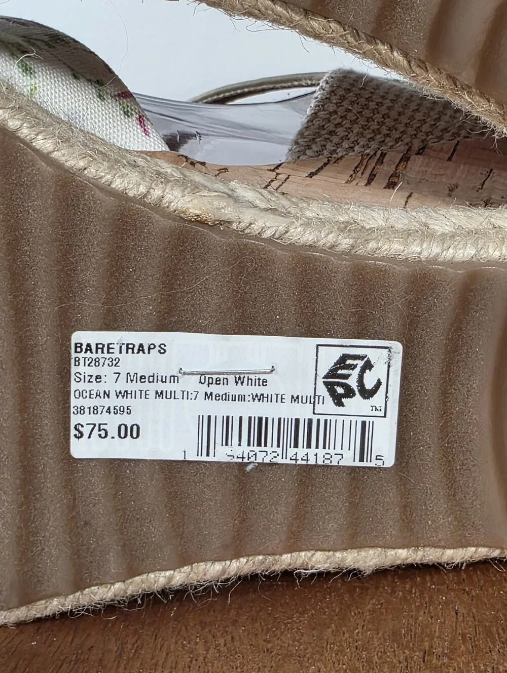 Baretraps Ocean Floral Closed Toe Espadrille Wedge Sandals Size 7 Like New